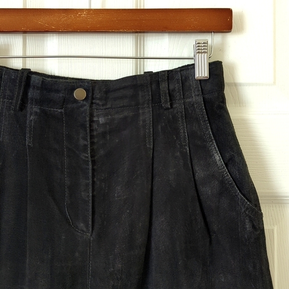 B.E.S.T. Authentic 90's Vintage Suede Leather High Waisted Mini Skirt Black 7 - Picture 6 of 11